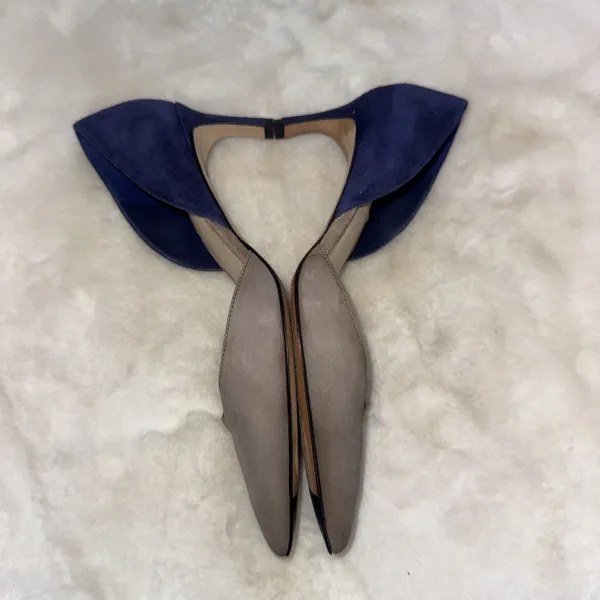 Via Spiga Two-Toned D'Orsay Genuine Leather Blue Taupe Suede Designer Pumps 8.5 - Image 8