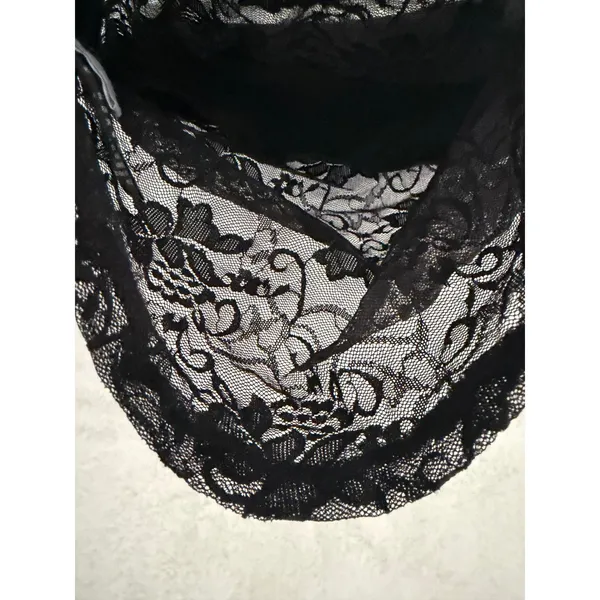 Black Sheer Floral Lace Tube Top Strapless Crop XS Floral Mesh Bralette Layering - Image 6