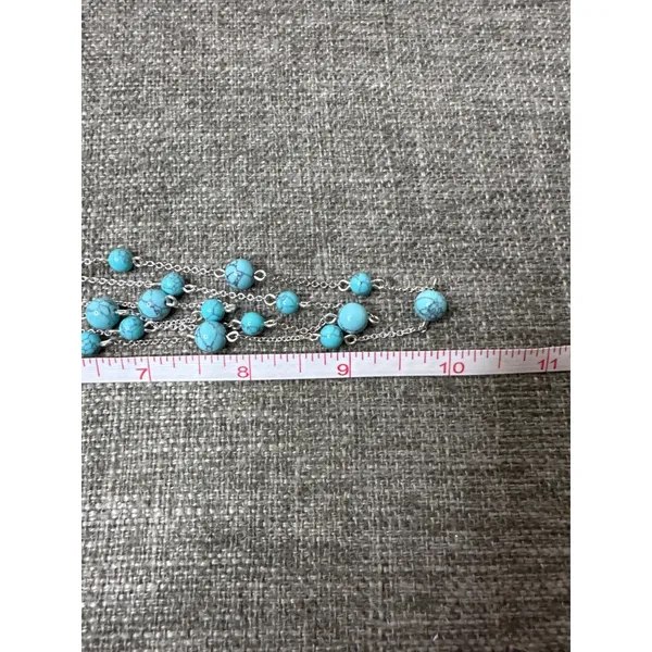 Layered Turquoise Bead Necklace w/ Silver Chain Adjustable Length Women Fashion - Image 4