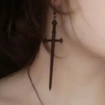 Black Goth Sword Pendant Long Hook Earrings - Image 6