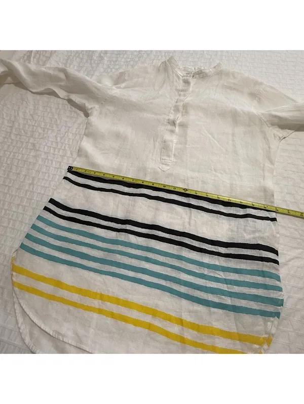 Lauren Ralph Lauren Linen Striped Henley Tunic Blouse White Nautical Sz M Medium - Image 5