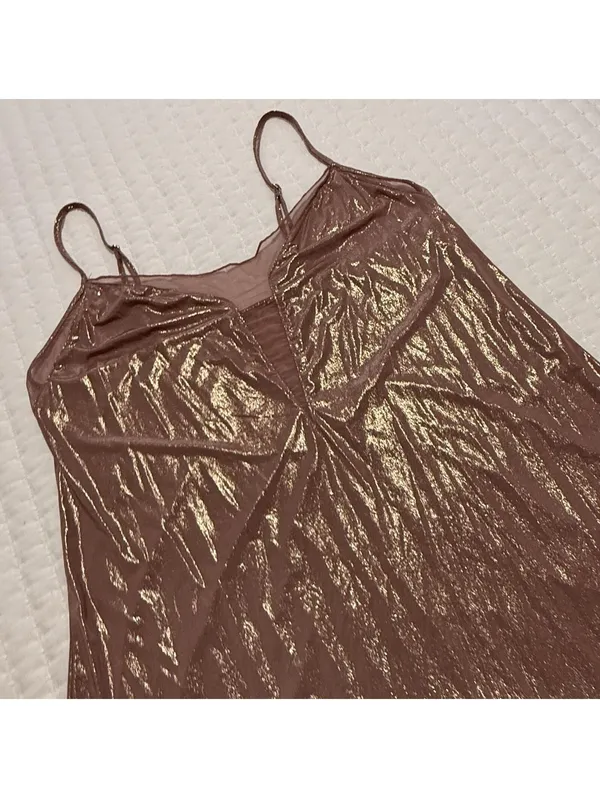 Victoria’s Secret Mauve Pink Rose Gold Shimmer Sz M Medium Nightie Slip Lingerie - Image 12