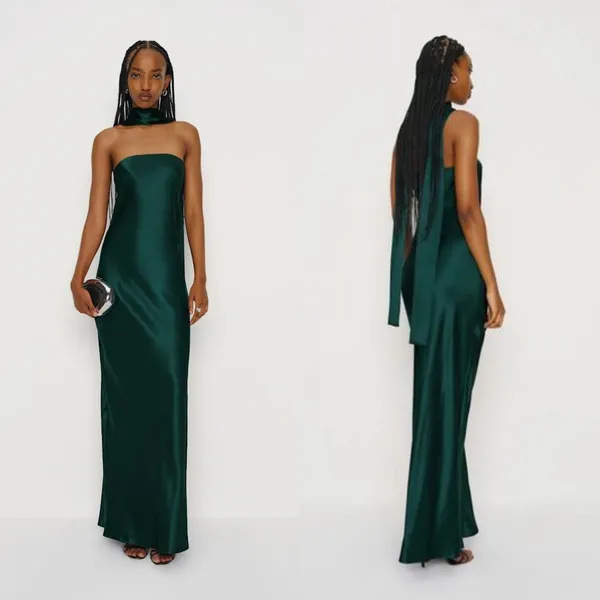Reformation | NWT Oren 100% Silk Maxi Dress with Scarf in Forest Green | XL - Image 5