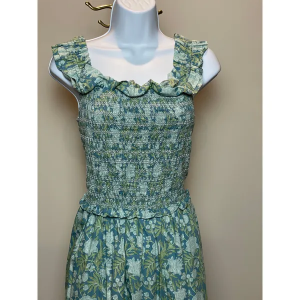 Society Social by Crown & Ivy Fit and Flare Midi Dress Blue Floral Cotton Size L - Image 3