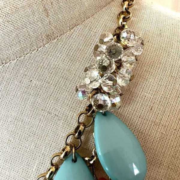 Orange and blue teardrop double strand statement necklace - Image 3