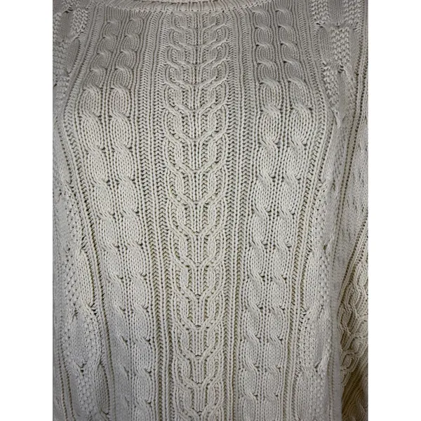 Wainscott Cable‎ Knit Turtleneck Sweater Women's M Cream 100% Cotton Fisherman - Image 4
