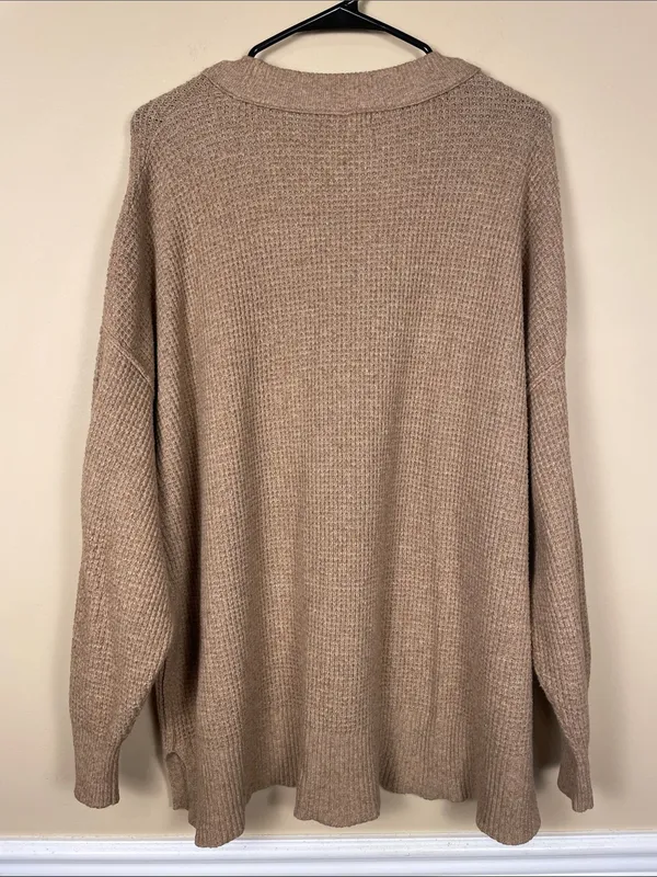 Aerie Women’s Waffle Knit Tan Comfy Cozy Crew Neck Sweater - Image 6
