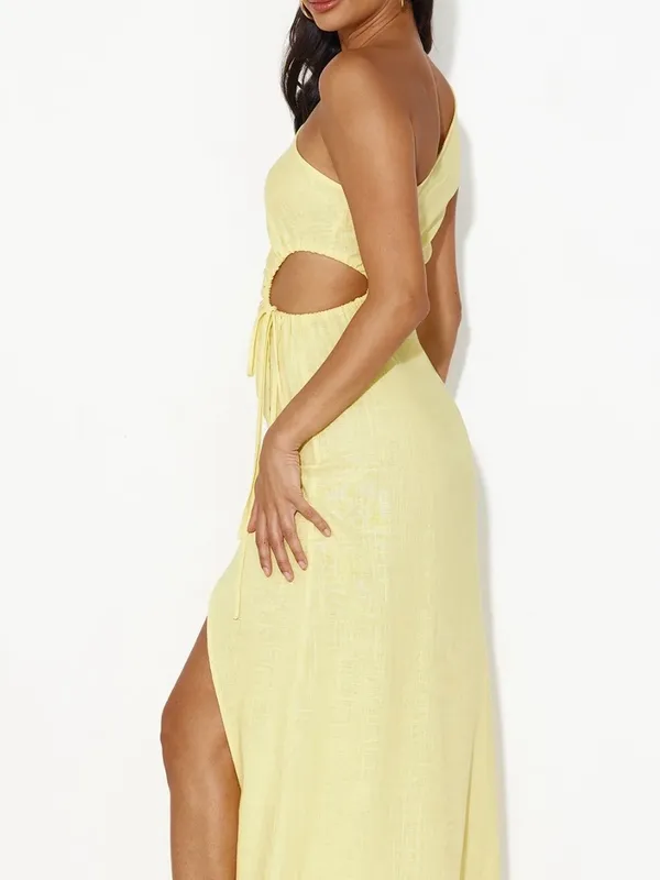 Hello Molly Lemon Yellow One-Shoulder Cutout Maxi Dress - Image 5