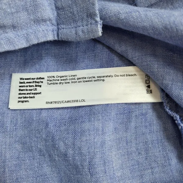 Eileen Fisher 100% Organic Linen Blue Button Down Top Size L Half Sleeve Boxy - Image 7