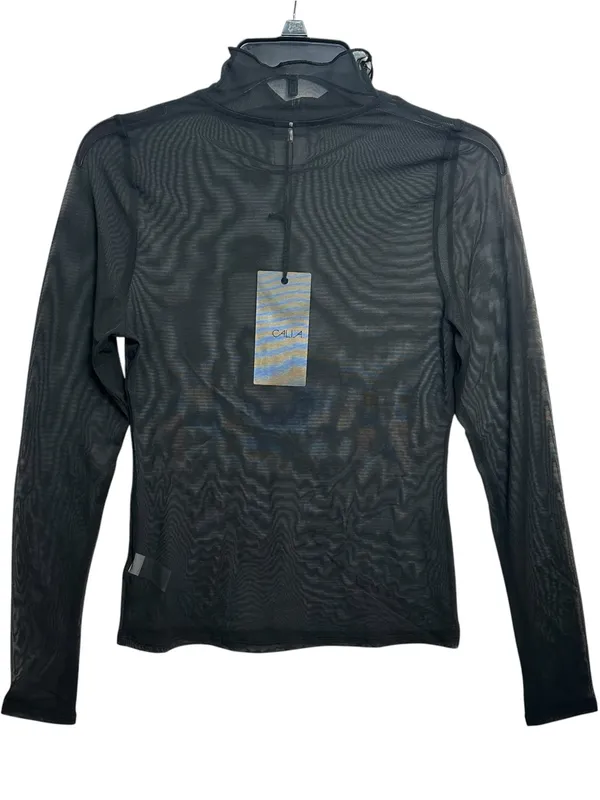 CALIA Draped Funnel Long Sleeve Sheer Mesh Top Small Pure Black NWT - Image 4