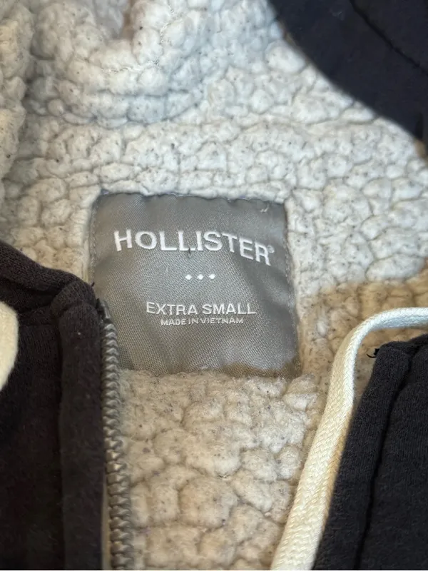 Hollister Sherpa Lined Hoodie XS Black Full Zip Cozy Y2K Fleece Jacket Everyday - Image 6