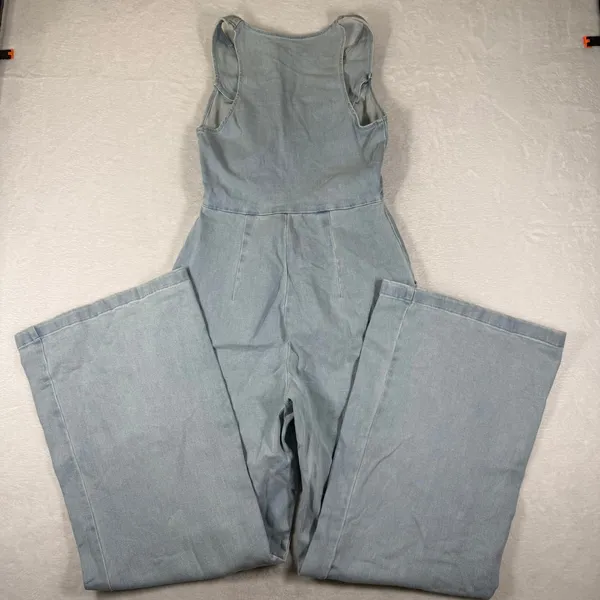 Amanda Uprichard Denim Jumpsuit Light Wash Wide Leg Sleeveless V-Neck Medium - Image 13