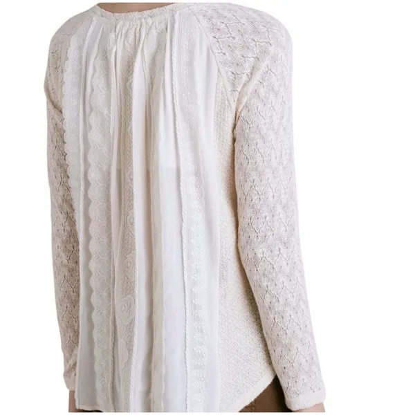 ANTHROPOLOGIE ONE SEPTEMBER Women’s Boho Ivory Sweater Knit Lave Top - Image 2