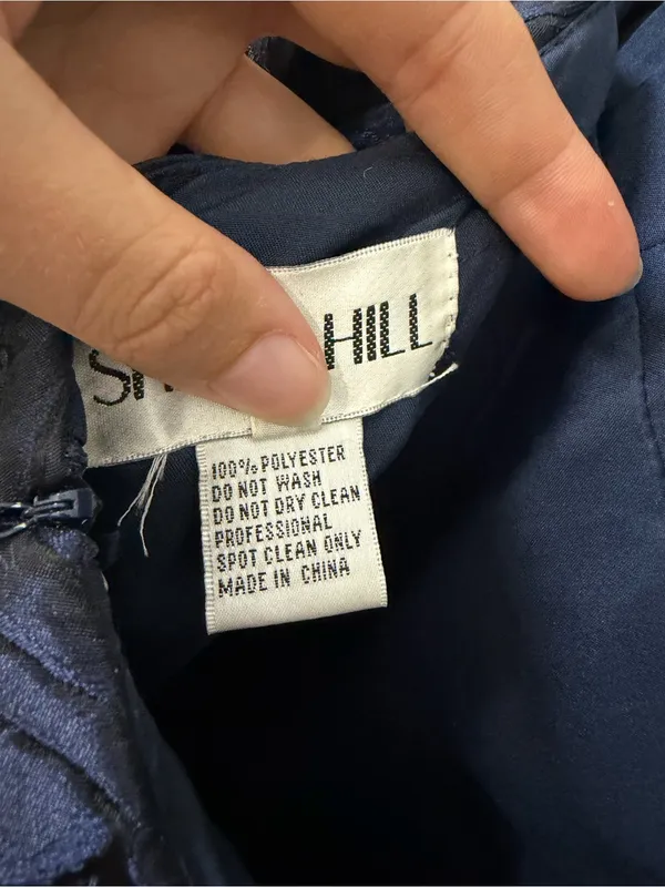 Sherri Hill Navy Halter Fit & Flare Cocktail Dress with Beaded Collar Size 6 Y2K - Image 8
