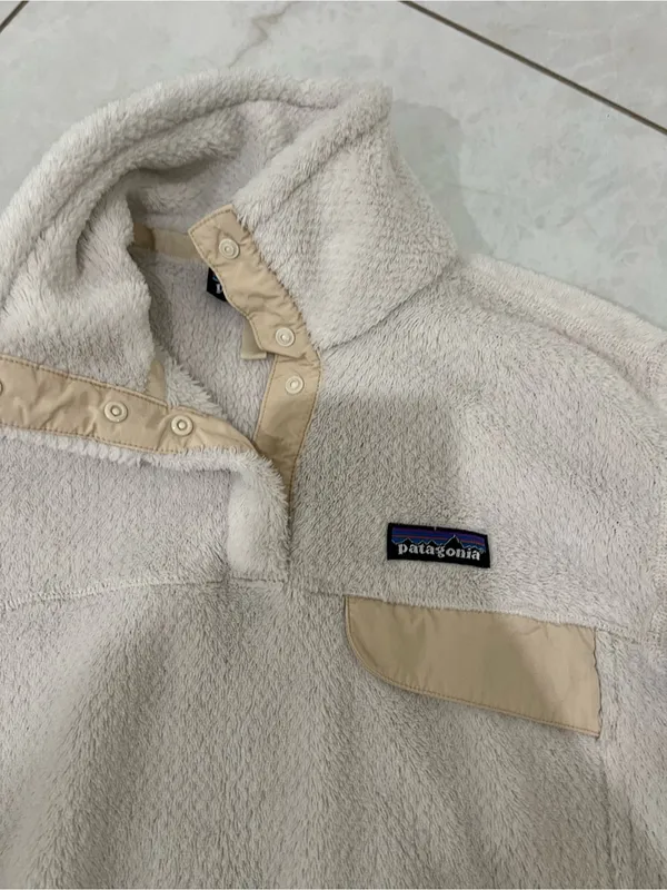 Patagonia Polartec Snap Closure Fleece Pullover Cream Quarter Snap-T Size Medium - Image 2