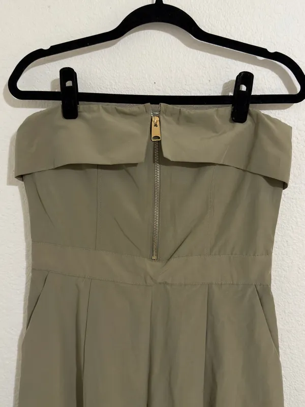 Zara NWT Strapless Zippered Jumpsuit| Size Medium| Light Khaki - Image 4