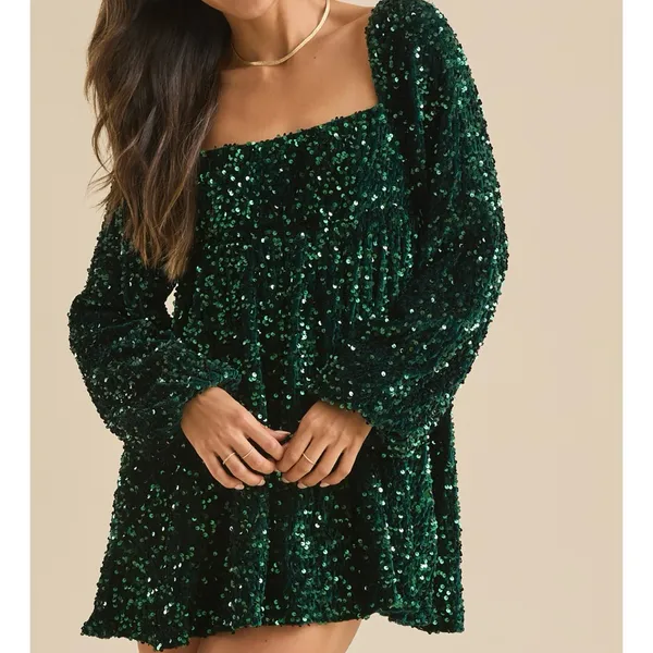 NEW Altar’d State Green Sequin Holiday Dress Plus Size Medium NWT - Image 3