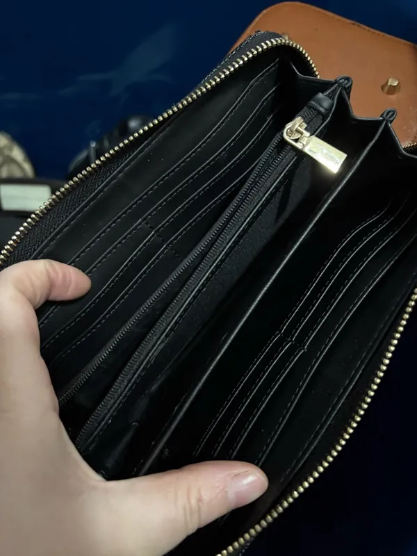 Guess Black Textured Zip-Around Wallet with Gold Trim - Image 3