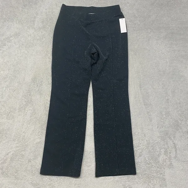 Isaac Mizrahi Live Pants Womens Medium Black Sparkle Pebble Crepe Boot Cut - Image 2