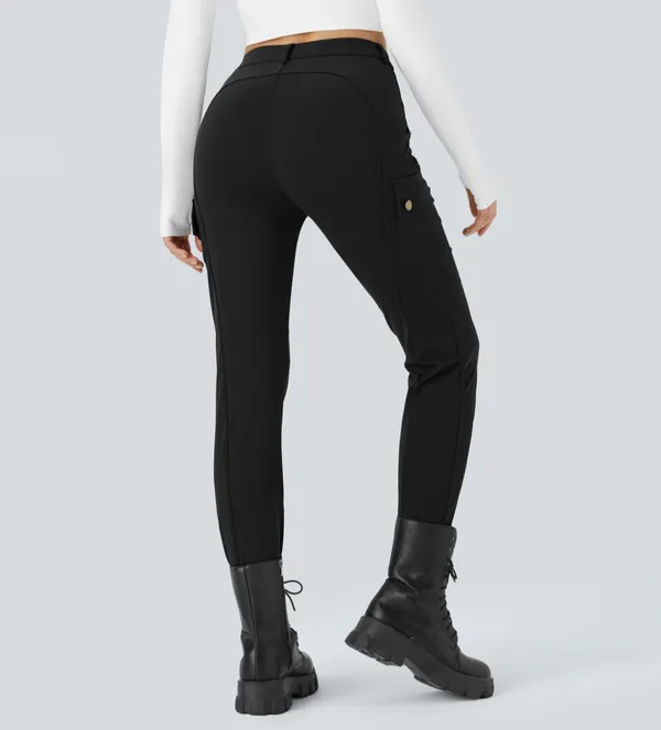 Halara High Waisted Zipper Pockets Solid Skinny Cargo Pants  - Image 3