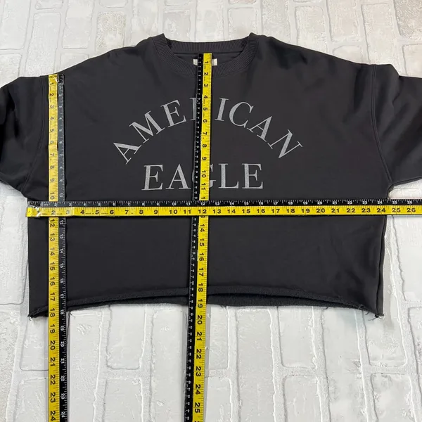 American Eagle Cropped Sweatshirt Women XL Charcoal Black Roll Hem Crop Crewneck - Image 2