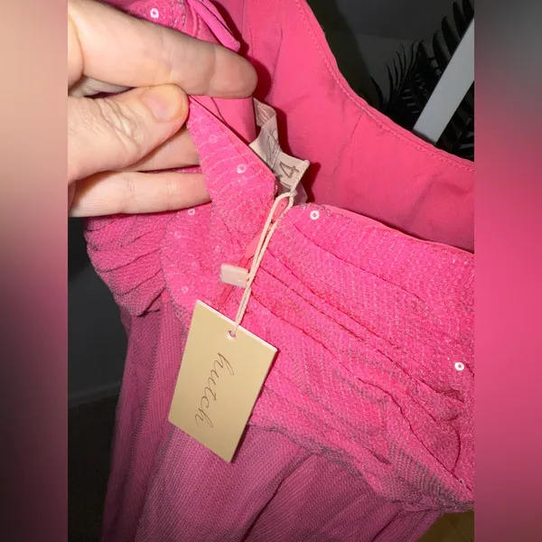 Hutch Anthropologie Tylia Maxi Dress Barbie Pink Ruched Bodice Sequined 4 NWT‎ - Image 5