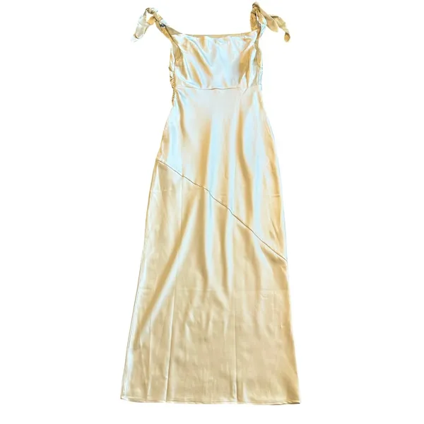 Billy J Frida Maxi Dress Yellow Satin Creamy Buttery Gown Size 14 Women's NWT - Image 8