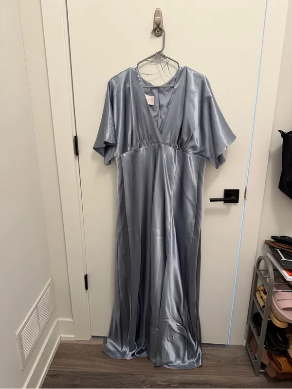 Birdy Grey Jesse Dress in Shiny Satin Dusty Blue size XL - Image 2