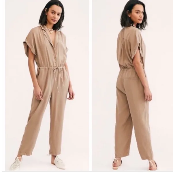 Free People | Woman's‎ Lottie Brown Short Sleeve Drawstring Utility Jumpsuit, S - Image 2