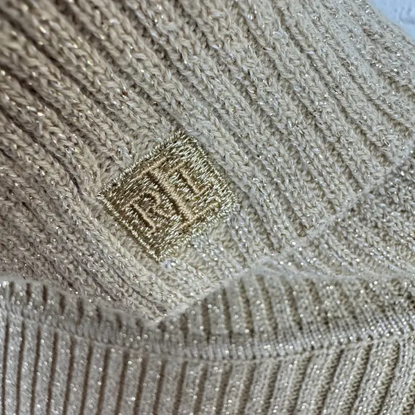 Lauren Ralph Lauren Gold Metallic Ribbed Turtleneck Sweater LRL Logo Womens L - Image 3