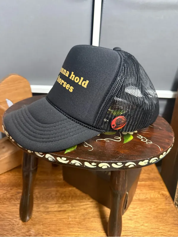 Not Gonna Hold My Horses Black Trucker Hat w/BS Tornado Pin - Image 2