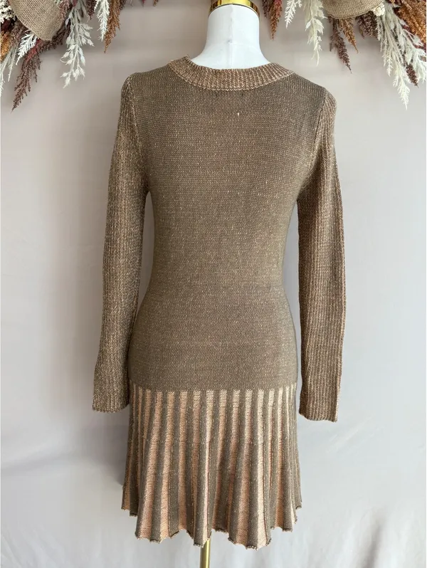 Venus Women's Knit Sweater Dress Size S Beige Brown Patterned Long Sleeve - Image 4