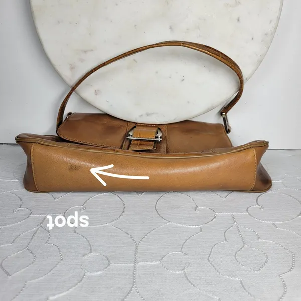 VTG Franco Sarto Y2K Leather Shoulder Bag Tan Alligator Trim Baguette Purse - Image 14