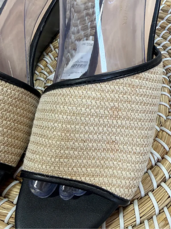 Ann Taylor Factory Women’s Slip-On Leather Raffia Wedge Sandals in Black Cream 8 - Image 3
