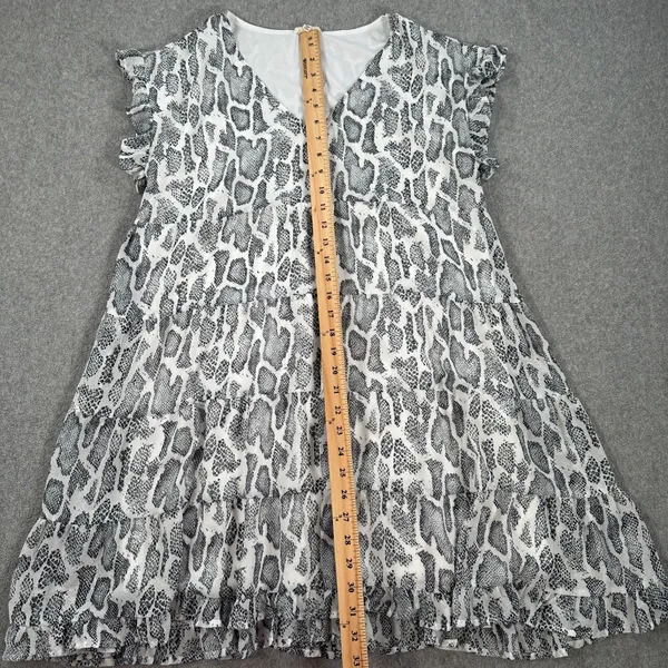 Jodifl Women's Small V-Neck Babydoll Mini Dress Animal Snake Print Ruffle Sleeve - Image 5