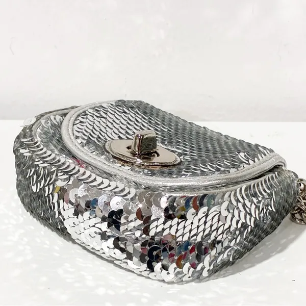 COACH POPPY SILVER SEQUINS TURNLOCK POUCH CROSSBODY MINI BAG‎ Pouch - Image 3