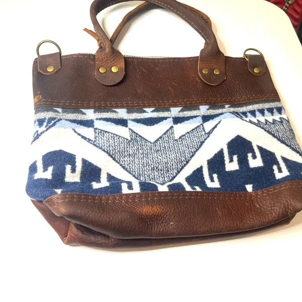 Hawks & Doves Loretta Top Handle Shoulder Purse Blue Bag Pendleton wool panel - Image 2