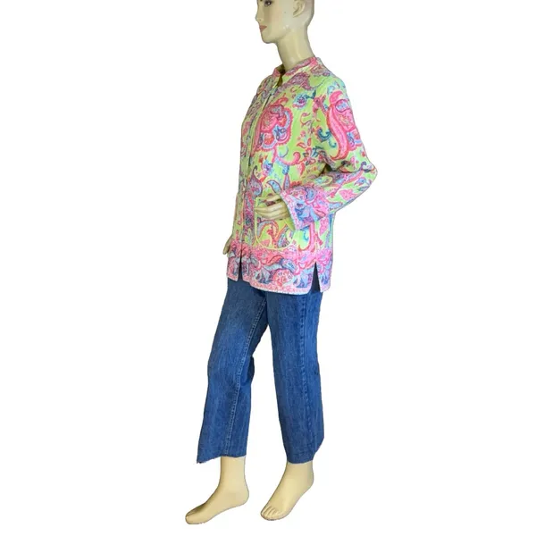 La Cera Pink & Green Paisley Print Quilted Reversible Jacket (L) - Image 6
