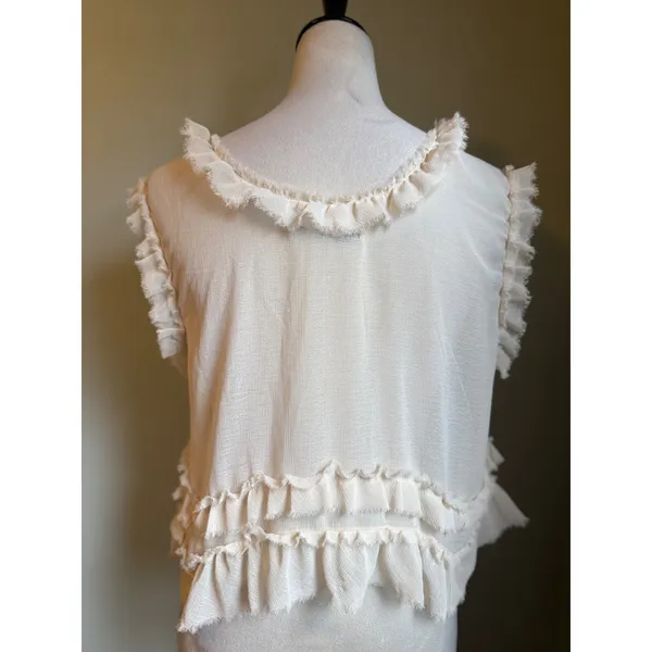 Kimchi Blue Cream Ruffle Cropped Tank Top M boho whimsi fairy cottage Y2K dainty - Image 2