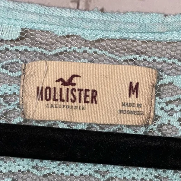 Hollister Mint Green Lace Back Top Medium‎ Sheer Floral Boho Tee - Image 3