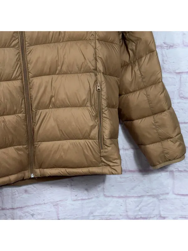 Abercrombie & Fitch Lightweight Packable Puffer Jacket Women’s Large Tan Hooded - Image 4