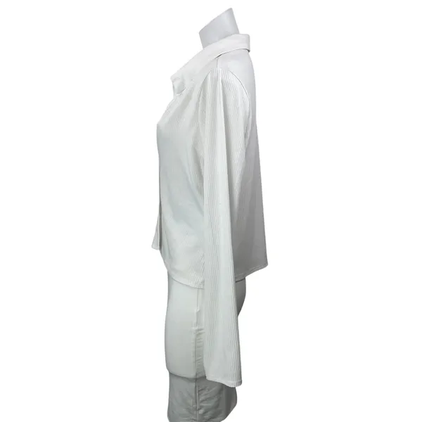 AFRM Women's White Ribbed Knit Collared Long Sleeve Button Shirt Top Size XL - Image 2