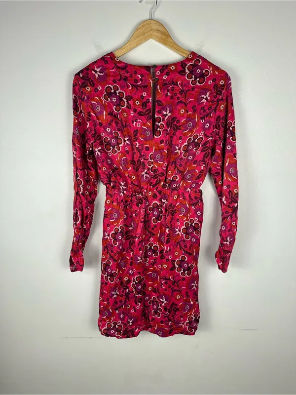 Anthropologie Maeve Pink Satin Floral Wrap Midi Dress Women’s Sz XS - Image 8