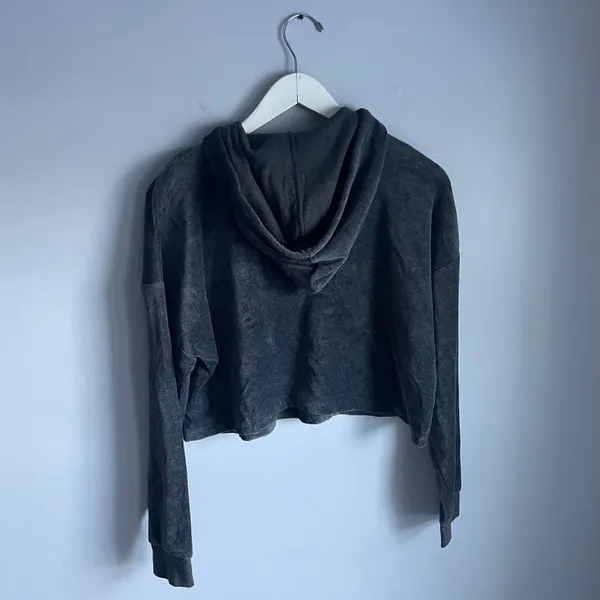 Ambiance Cropped Charcoal Grey Hoodie Sweatshirt Active Shirt Top Large Basic - Image 3