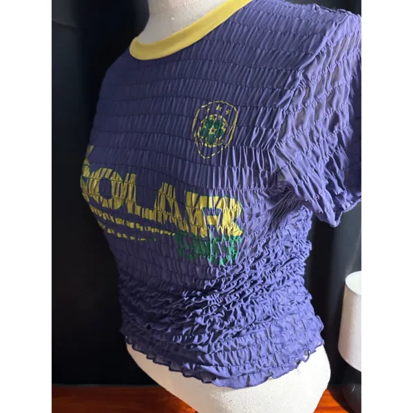 Urban Outfitters Purple‎ Popcorn Shirt Solar Graphic Y2K Smocked Top Medium - Image 2