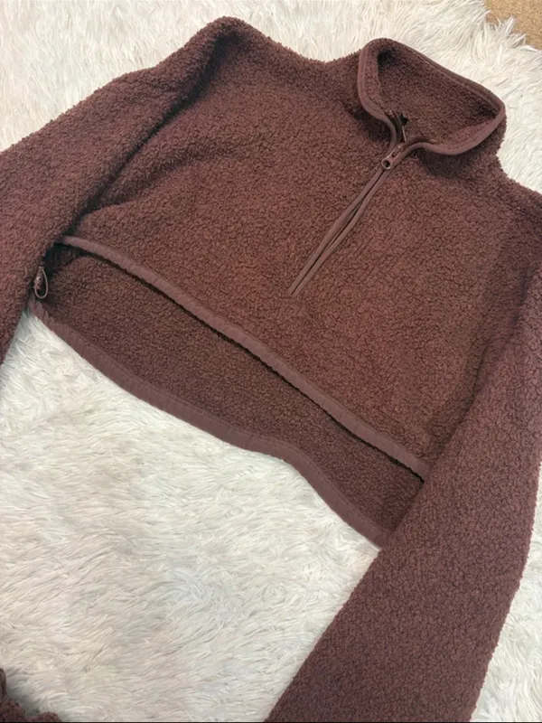 Skims Cozy Women's Sherpa Half-Zip Pullover Sweater - Brown - Image 2