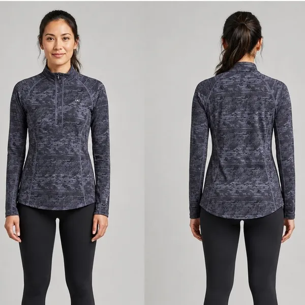 Paradox Womens Merino Wool Blend 1/4 Zip Base Layer Top Gray Camo Medium Medium - Image 2