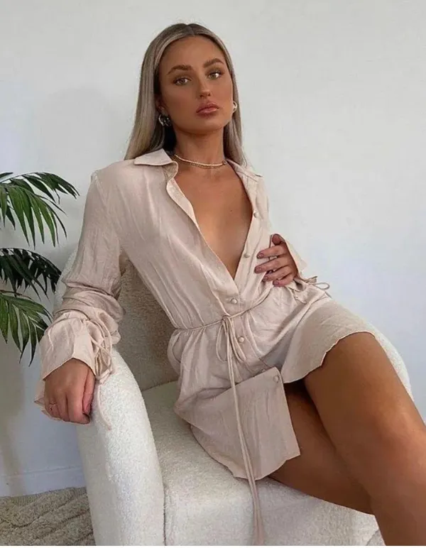 Princess Polly Forbidden Mini Dress Beige - Image 2