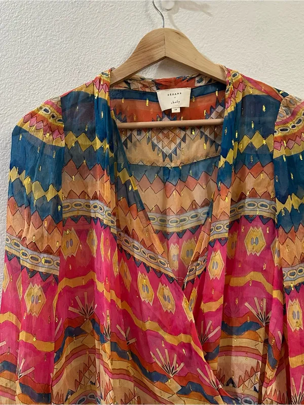 Sézane X Chuffy Women's Abelia Pink Metallic Faux Wrap Blouse Size 34 - Image 3