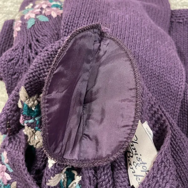 Christopher & Banks Vintage 90’s Purple Hand Embroidered Floral Knit Sweater - Image 9